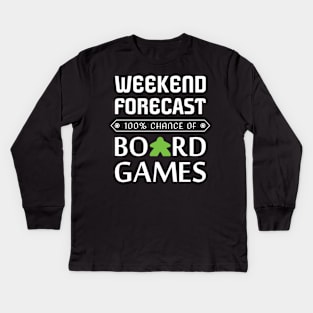 Green Meeple Weekend Forecast 100% Chance Of Board Games Kids Long Sleeve T-Shirt